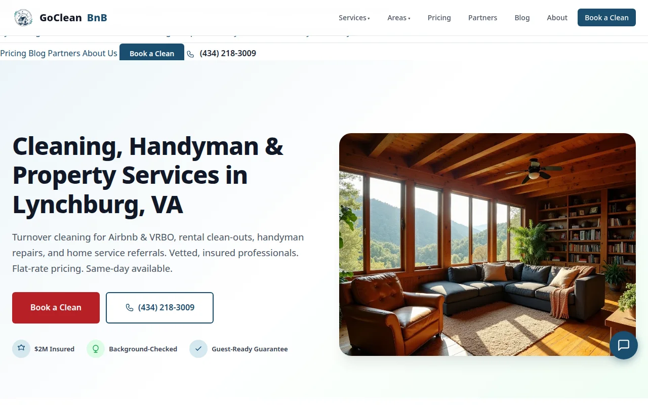 GoCleanBnB website screenshot